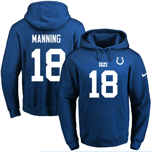 Nike Colts #18 Peyton Manning Royal Blue Name & Number Pullover NFL Hoodie